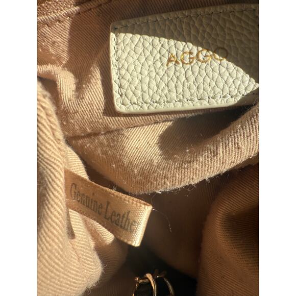 Laggo Mara Hobo Slouch Bag Cream Pebbled Leather with Gold Studs and Hardware - Picture 8 of 13